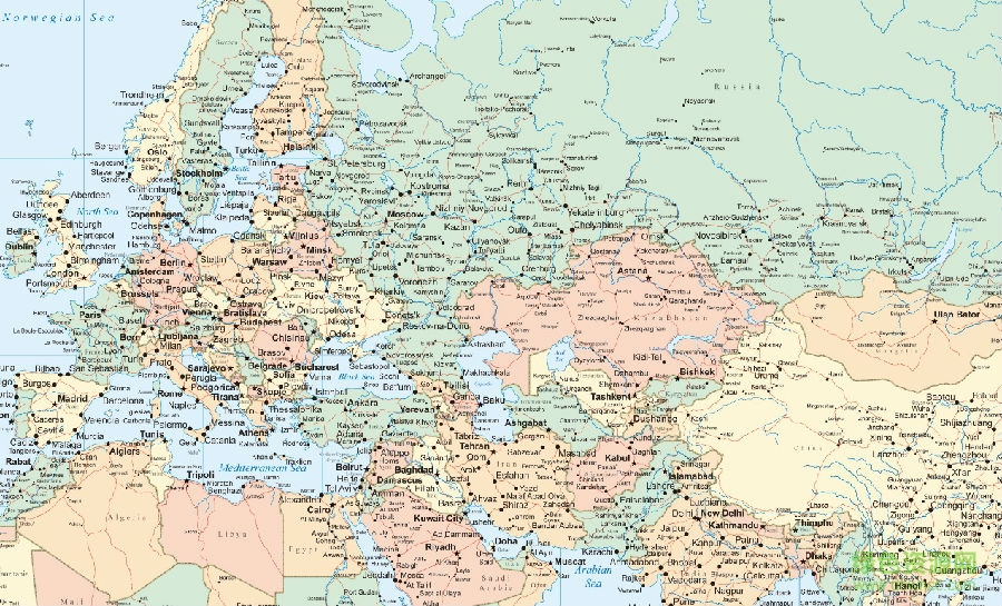 世界地图英文版简介 此款超大地图主要列出了各个国家主要省会城市图片